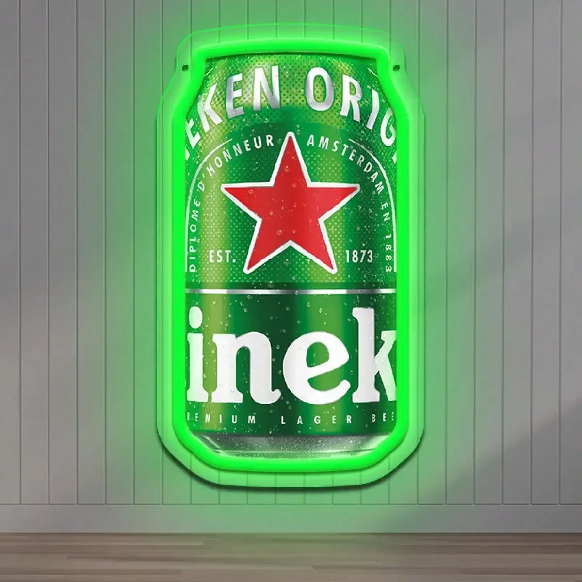 Green beer-can LED sign for dimension-labeled variants