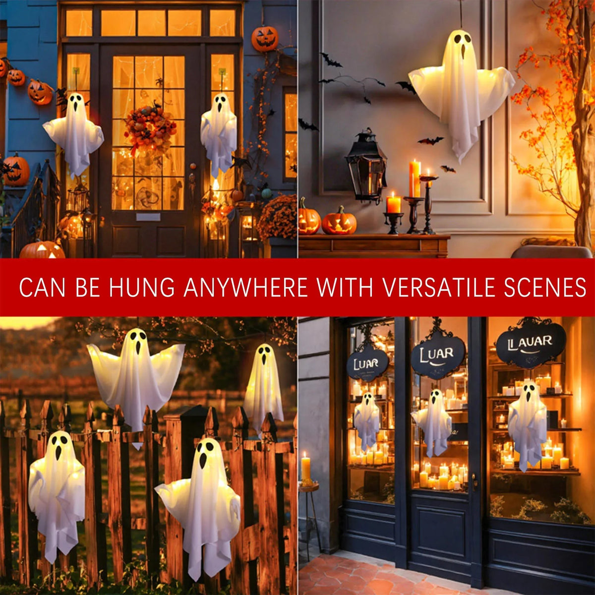 Hanging ghosts styled at several doorways