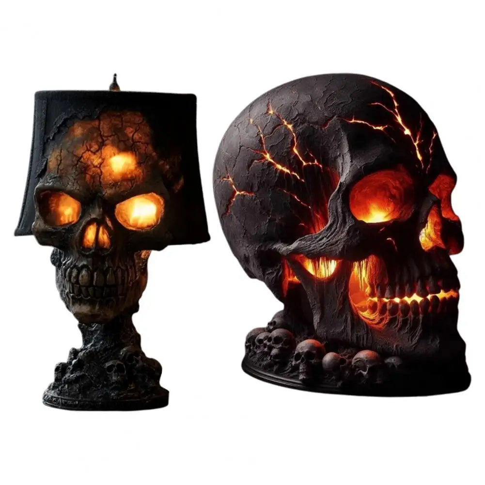 Two resin skull lamp designs shown together