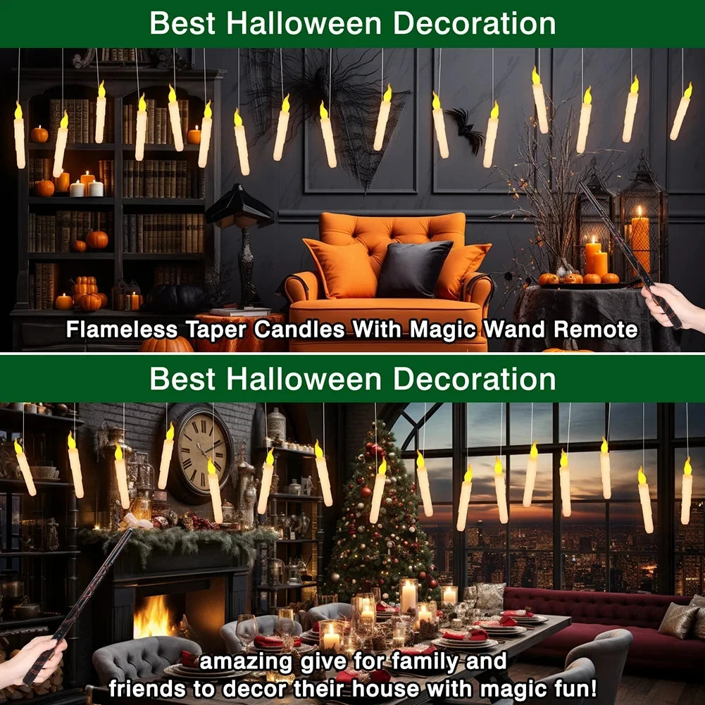 Floating candles styled over a Halloween table