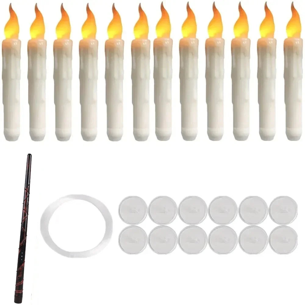 Twelve floating candles with one wand and hanging accessories