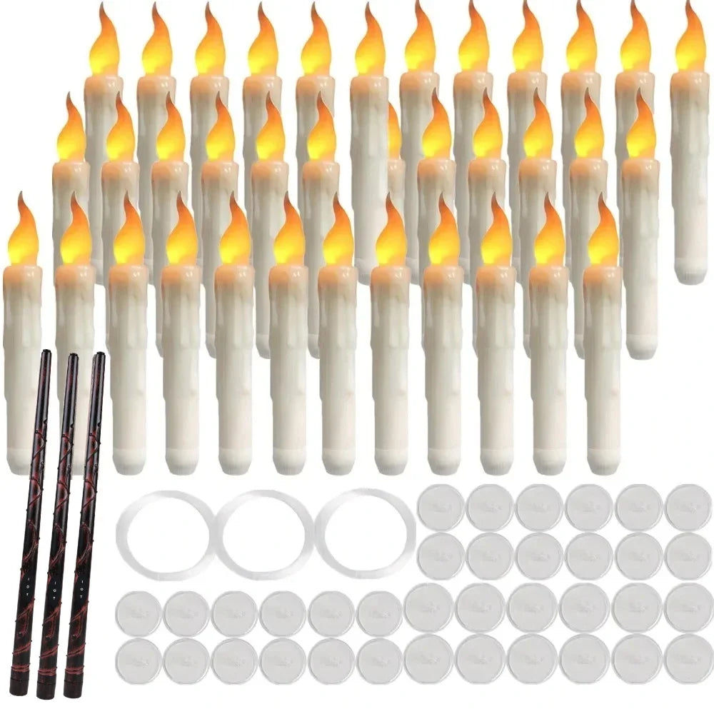 Thirty-six floating candles with three wands and hanging accessories