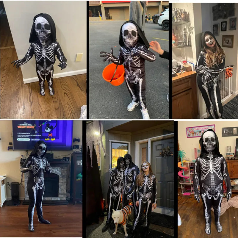 Supplier collage showing children wearing the skeleton costume