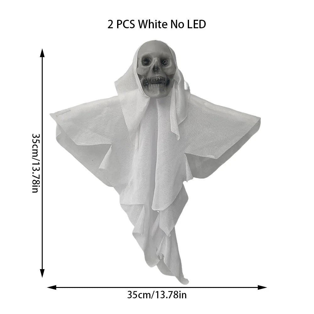 Two small white ghosts with 35-centimeter dimensions and no LEDs