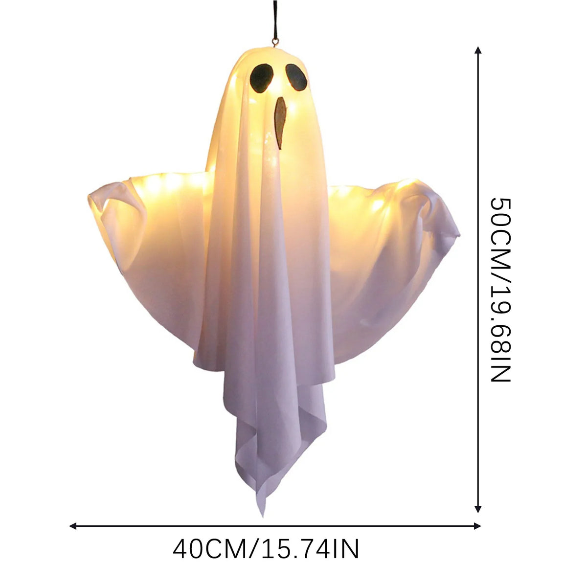 White hanging ghost diagram labeled 50 by 40 centimeters
