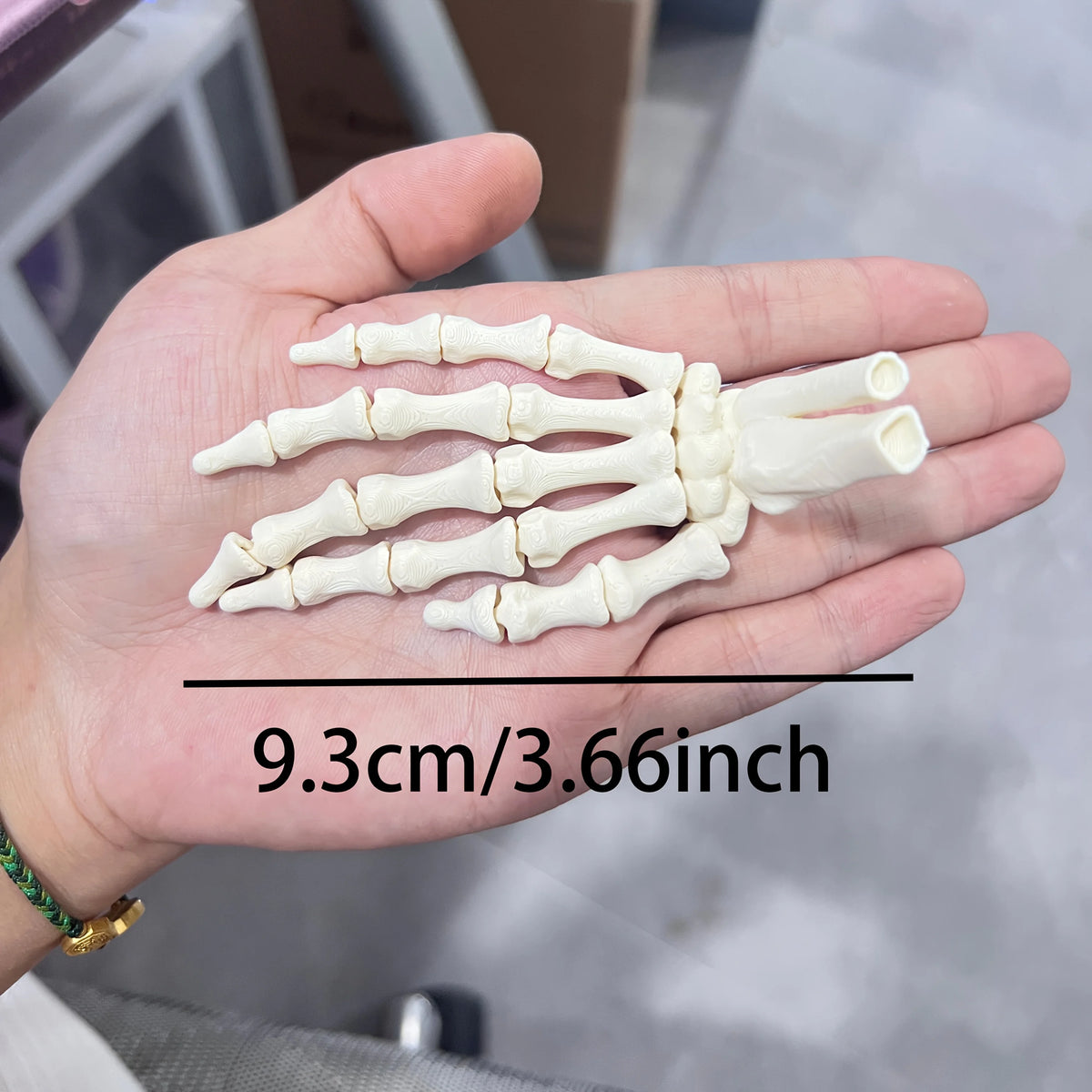Skeleton hand with a 9.3-centimeter length measurement