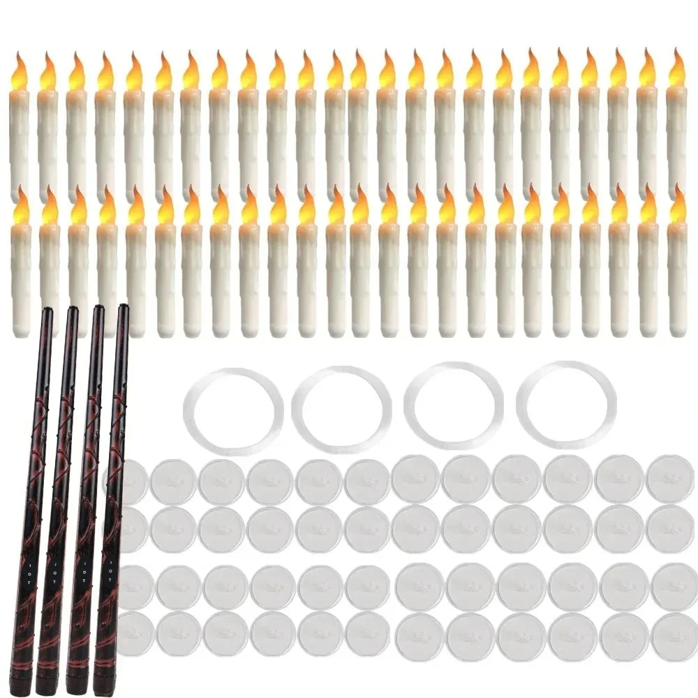 Forty-eight floating candles with four wands and hanging accessories