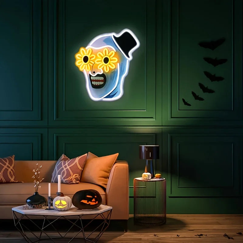 Skull sign on a green paneled wall